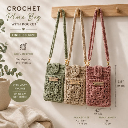 Cute Crochet Phone Bag with Pocket